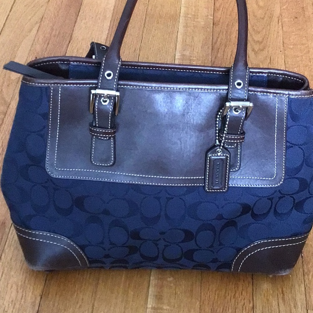 Coach monogram cloth and leather satchel
